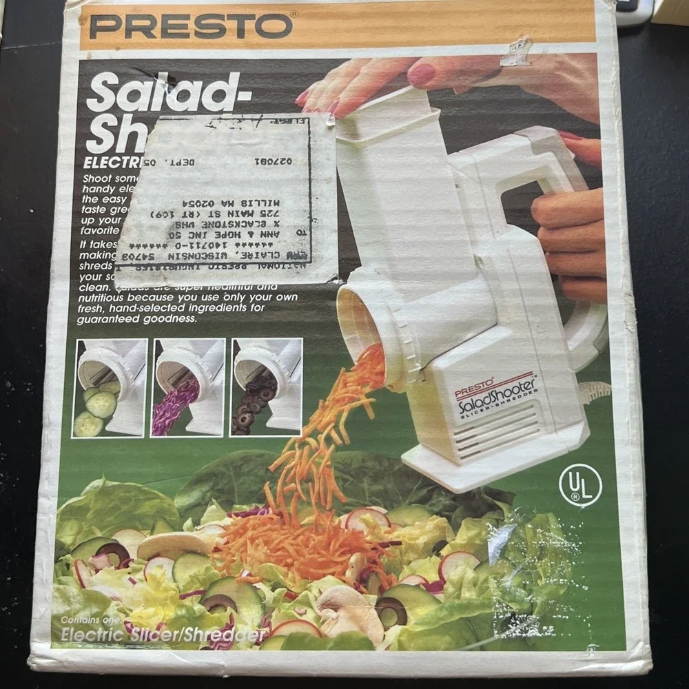 Vintage 1989 Presto 02910 Salad-Shooter Electric Food Slicer Shredder New NOS